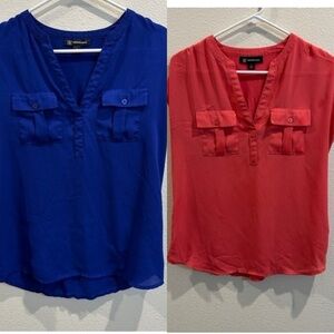 INC International Concepts Blue and Red Blouses Bundle Of 2
